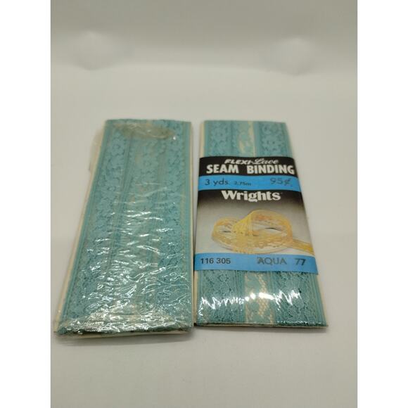 2 Wrights Seam Binding Flexi-Lace 3 Yds 116 305 - Aqua 77 - Sewing Vintage 1986 - Picture 3 of 5
